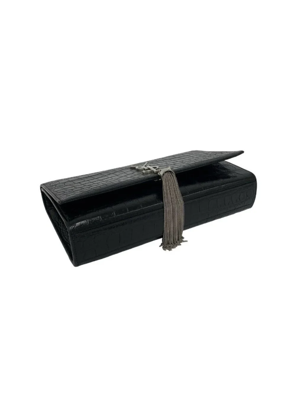 Saint Laurent Paris YSL Logo Tassel Leather Shoulder Bag Pochette Black